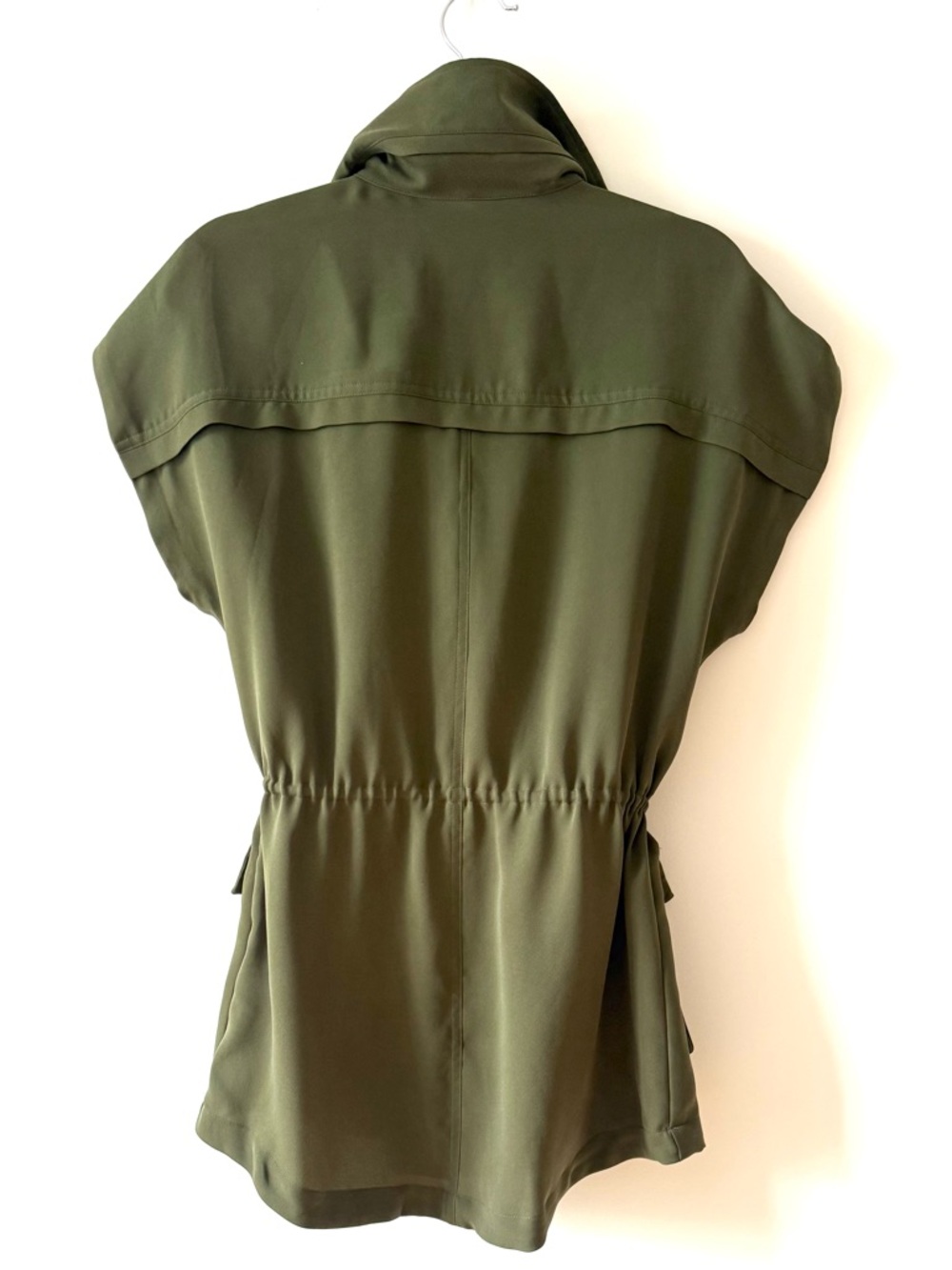 Alice + Olivia Olive Utility Vest Jacket Cinched Waist Hooded Lightweight - Picture 3 of 8